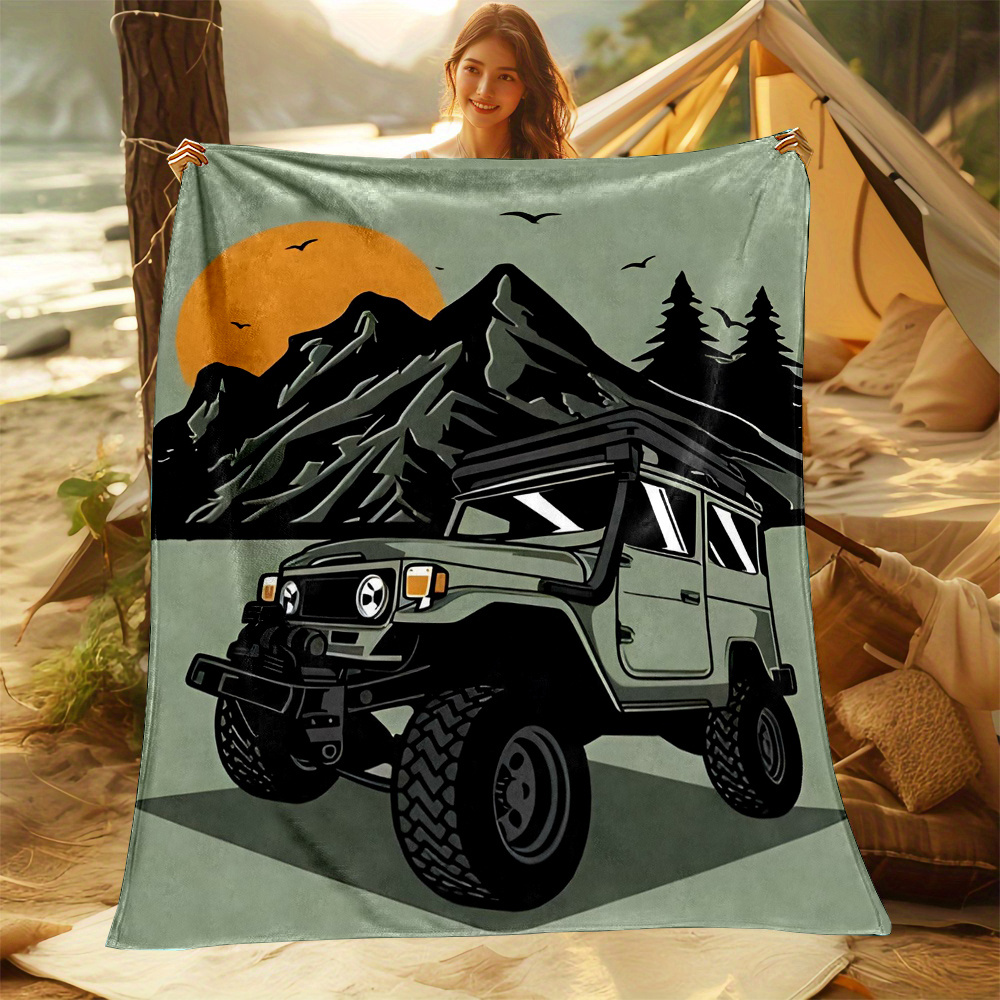 Outdoor Adventure Jeep - بطانية مريحة بتصميم سيارة جيب للتخييم،