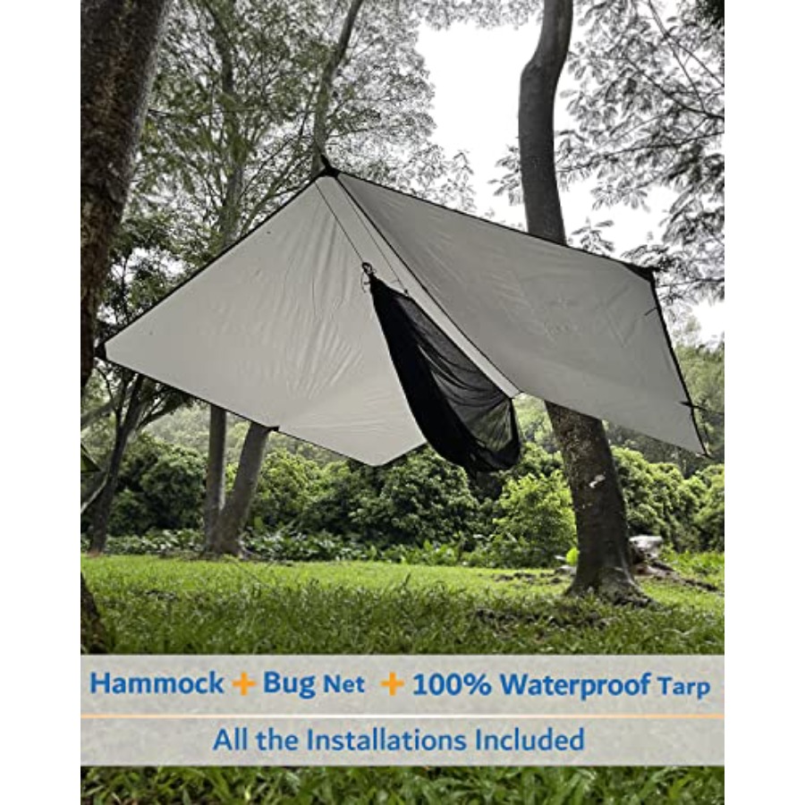 أرجوحة تخييم محمولة مع غطاء وا - مراجعة Hammock Rain Tarp وسعره